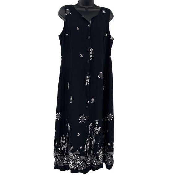 Vintage 90s R&K African Print Maxi Dress Women's 16P Rayon Button Front - Picture 1 of 12